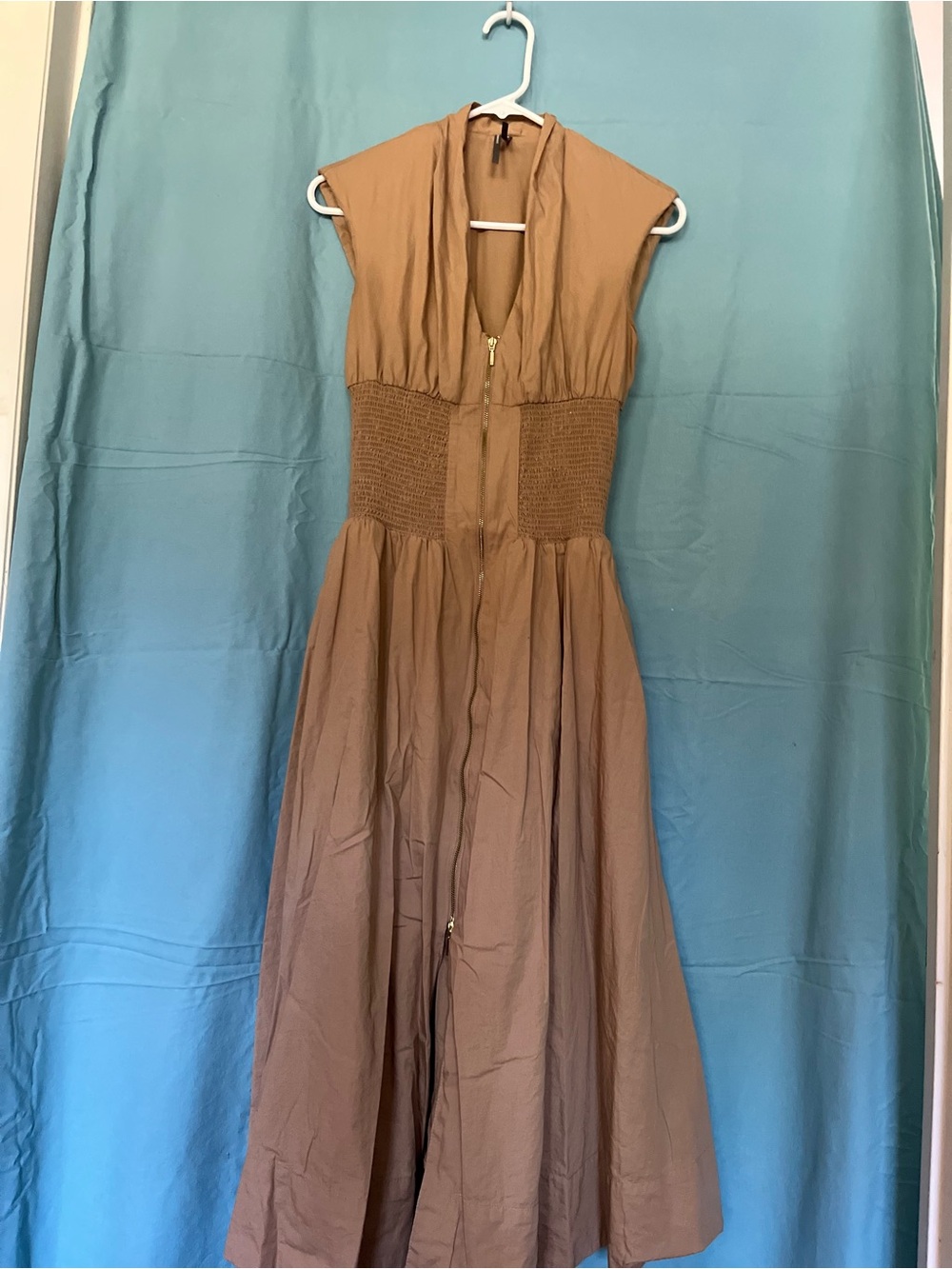 Anthropologie Tommie Sleeveless Dress with Smocked Waist and zipper front